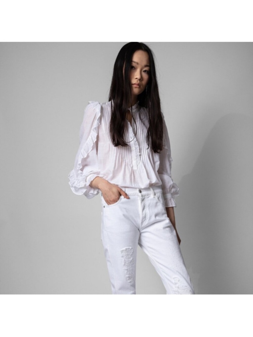 NWT $398 Zadig & Voltaire Timmy Tomboy Tunic White Ruffled Blouse Medium - Picture 10 of 16